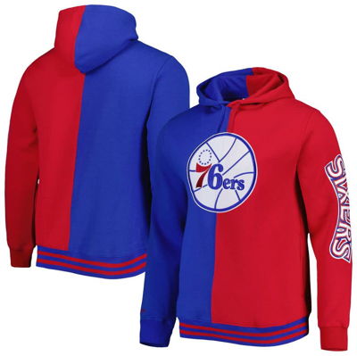 Mitchell & Ness Men's  Royal, Red Philadelphia 76ers Hardwood Classics Split Pullover Hoodie In Royal,red