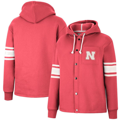 Colosseum Scarlet Nebraska Huskers Mia Striped Full-snap Hoodie Jacket