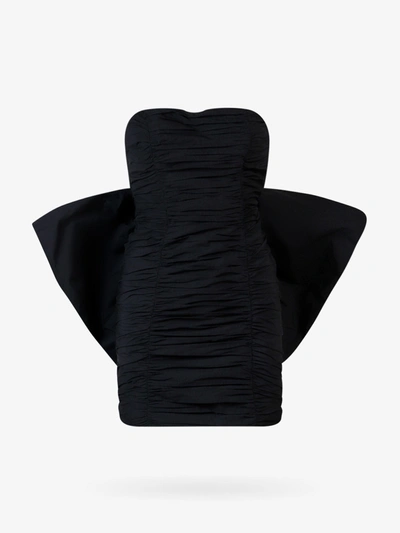 Rotate Birger Christensen Taft Pleated Mini Bow Dress In Black
