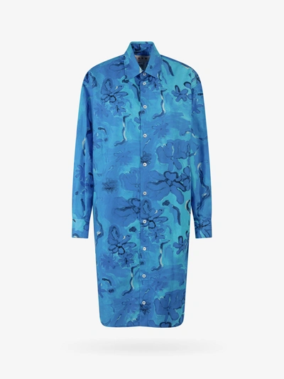 Marni Floral Cotton Midi Dress In Blue