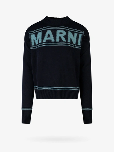 Marni Logo Intarsia Knit Jumper In Blue