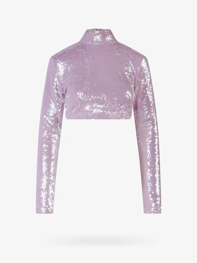 Rotate Birger Christensen Sequin Turtleneck Cropped Top In Purple