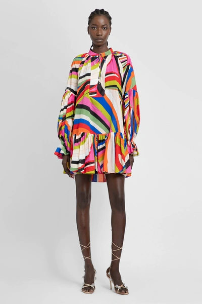 Pucci Muslin Iride Print Mini Dress W/ Frills In Multicolour