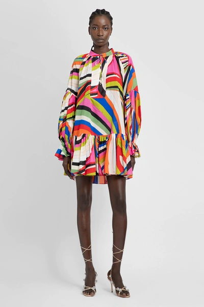 Pucci Muslin Iride Print Mini Dress W/ Frills In Multicolor