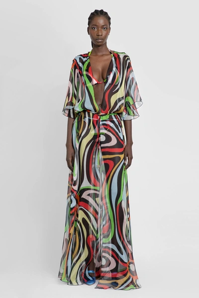 Pucci Marmo Silk-crepe Dressing Gown In Nero Rosso