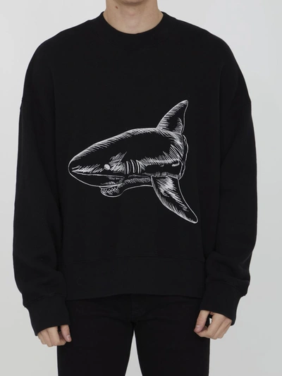 Palm Angels Broken Shark Print Sweatshirt In Black