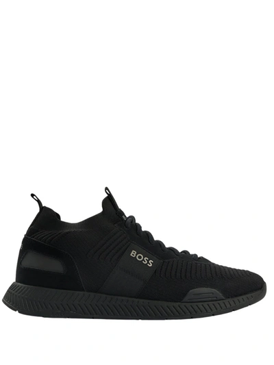 Hugo Boss Boss Ribbed-knit Low Top Sneakers Black