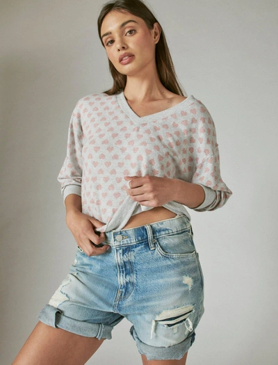 Lucky Brand Womens Cloud Jersey Long Sleeve V Neck Top In Beige