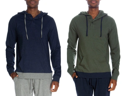 Unsimply Stitched Henley Hoody With Contrast Hem 2 Pack In Multi