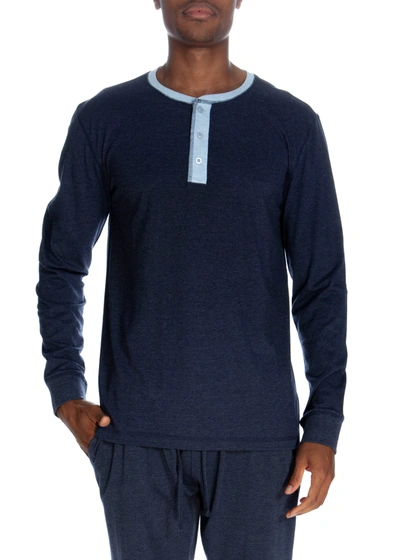 Unsimply Stitched 3 Button Lounge Henley Shirt - Contrast Piping In Blue