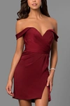 FAVIANA OFF THE SHOULDER COCKTAIL DRESS IN WINE