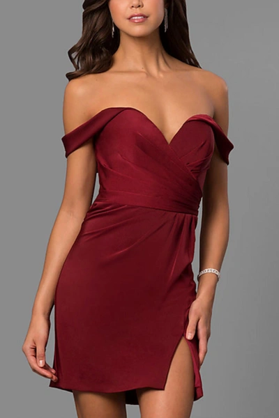Faviana Off The Shoulder Cocktail Dress In Wine In Red