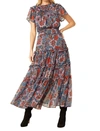 Misa Suki Floral Print Metallic Chiffon Midi Dress In Multi