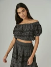 LUCKY BRAND WOMENS OFF THE SHOULDER LACE CROP TOP