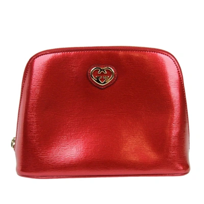 Gucci New  Women's Red Shiny Leather Cosmetic Case W/interlocking G