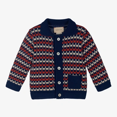 GUCCI BOYS BLUE STRIPE COTTON KNIT CARDIGAN