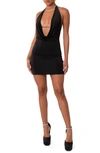 Edikted Sadie Plunge Neck Open Back Minidress In Black
