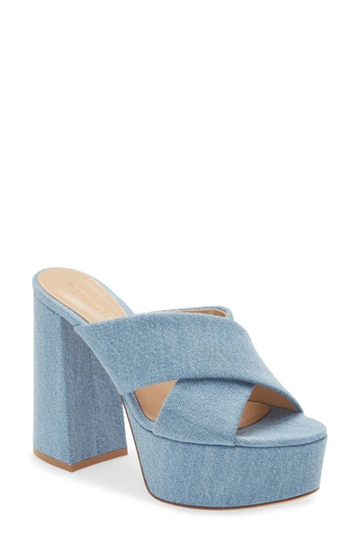 Gianvito Rossi Sheridan Denim Crisscross Platform Sandals In Multi