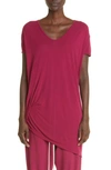 Rick Owens Hiked Asymmetric Drape Detail T-shirt In Fuchsia