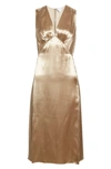 Bottega Veneta Fluid Satin Midi Dress In Sesame