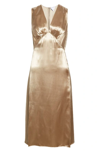 Bottega Veneta Fluid Satin Midi Dress In Sesame