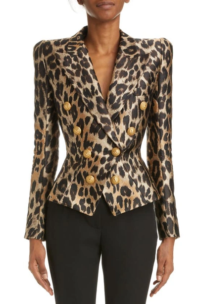 Balmain Leopard Print Jacquard Blazer In Multicolor