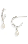 ESTELLA BARTLETT PEARL CHARM CUBIC ZIRCONIA HOOP EARRINGS