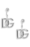 Dolce & Gabbana Silver-tone Dg Logo Crystal Clip-on Earrings In Silver