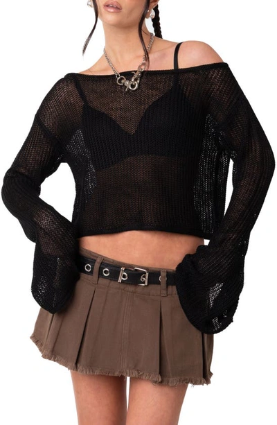 Edikted Emmie Off The Shoulder Sheer Sweater In Black