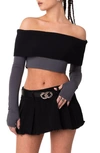 EDIKTED EDIKTED ALMA OFF THE SHOULDER MIXED MEDIA CROP TOP