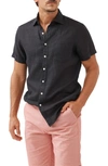 Rodd & Gunn Palm Beach Sports Fit Short Sleeve Linen Button-up Shirt In Black Pearl