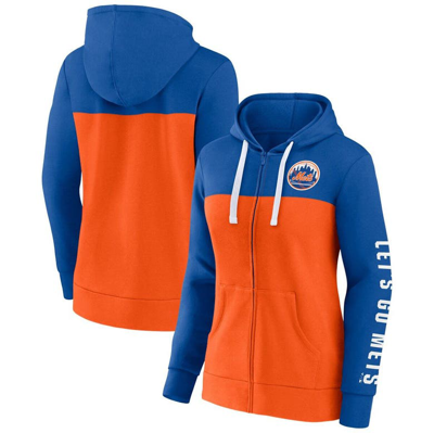 Fanatics Women's  Royal, Orange New York Mets Take The Field Colorblocked Hoodie Full-zip Jacket In Royal,orange