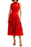 Oscar De La Renta Guipure Lace Midi Dress In Scarlet