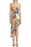 Etro Asymmetric Shiny Print Jersey Midi Dress In Multi