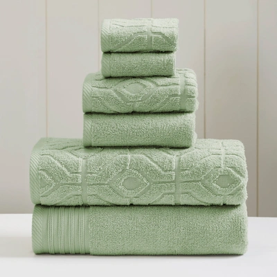 Modern Threads 6-piece Yarn Dyed Diamond Gate Jacquard Towel Set In Green