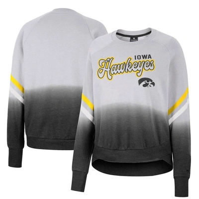 Colosseum Gray Iowa Hawkeyes Cue Cards Dip-dye Raglan Pullover Sweatshirt
