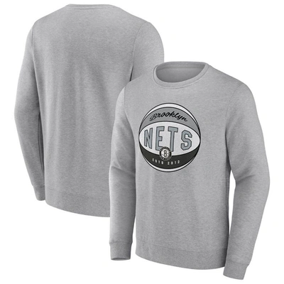 Fanatics Branded Heathered Grey Brooklyn Nets True Classics Vint Pullover Sweatshirt In Heather Grey