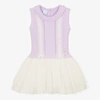 ARTESANIA GRANLEI GIRLS PURPLE COTTON KNIT TULLE DRESS