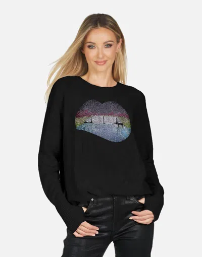 Lauren Moshi X Ladona X Rainbow Crystal Biting Lip In Black