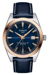 TISSOT GENTLEMAN POWERMATIC 80 LEATHER STRAP WATCH, 46MM