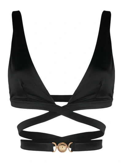 Versace Logo-embellished Bikini Top In Black