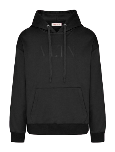 Valentino Cotton Sweatshirt With Hood And Vltn Print In Black