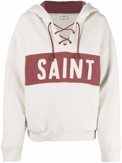 Saint Laurent Hooded Drawstring Sweatshirt In Nude & Neutrals
