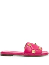 Valentino Roman Stud Flat Slide Sandals In Red