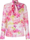 Versace Bow Neck Detail Printed Shirt In Multicolour