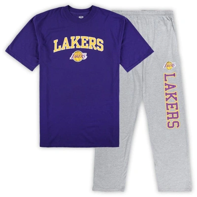 Concepts Sport Men's  Purple, Heather Gray Los Angeles Lakers Big And Tall T-shirt And Pajama Pants S In Purple,heather Gray