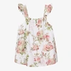 OLGA VALENTINE GIRLS WHITE COTTON FLORAL PRINT TOP