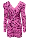 Rotate Birger Christensen Floral Button Front Long Sleeve Jacquard Minidress In Pink
