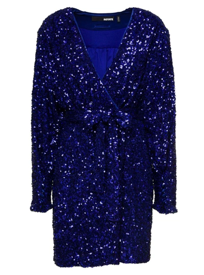 ROTATE BIRGER CHRISTENSEN MINI BLUE WRAP DRESS WITH ALL-OVER SEQUINS IN STRETCH POLYESTER WOMAN ROTATE