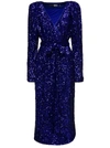 Rotate Birger Christensen Sequin Wide Shoulder Midi Dress In Blu